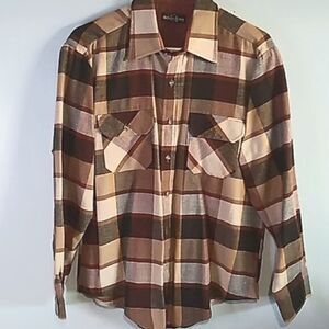 vintage 90s button down earthy plaid  M